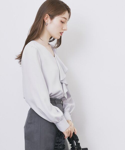 index / インデックス シャツ・ブラウス | Vネックフリルブラウス【洗濯機OK/イージーアイロン】 | 詳細1