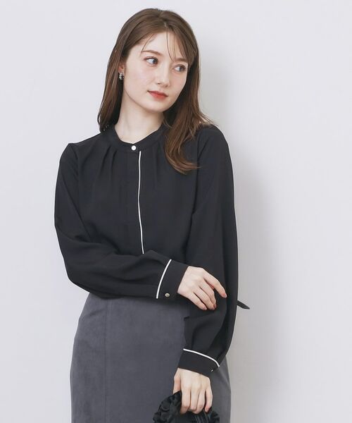 index / インデックス シャツ・ブラウス | タックデザインバンドカラーブラウス【洗濯機OK】(ブラック(819))