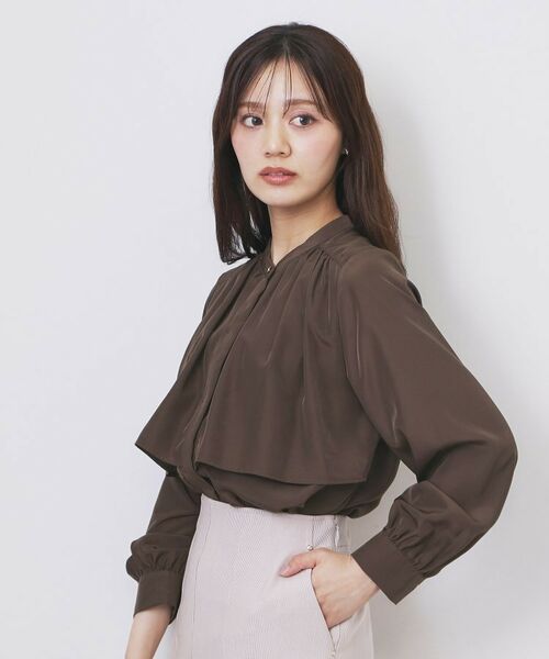 index / インデックス シャツ・ブラウス | サテンバンドカラーブラウス【洗濯機OK/イージーアイロン】 | 詳細1