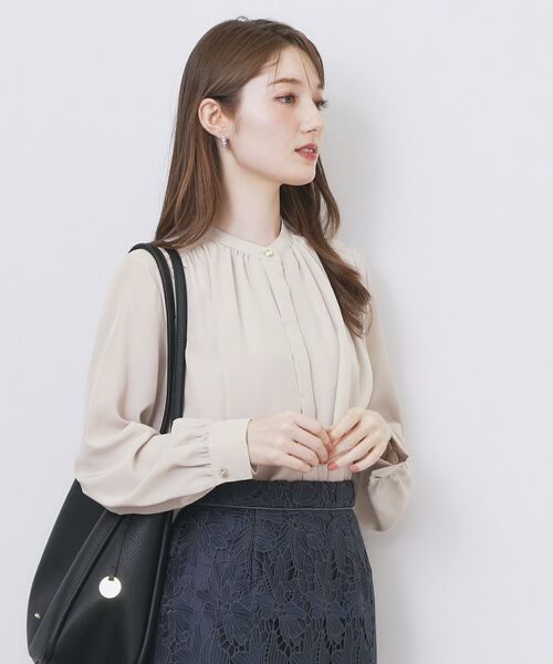 index / インデックス シャツ・ブラウス | サテンバンドカラーブラウス【洗濯機OK/イージーアイロン】 | 詳細5