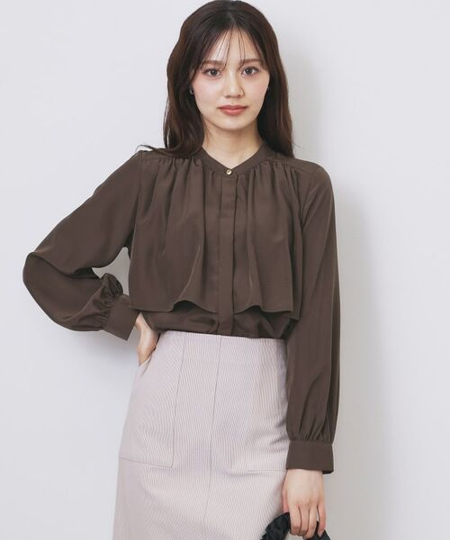 index/インデックス サテンバンドカラーブラウス【洗濯機OK/イージーアイロン】 ブラウン(044) 36(S)