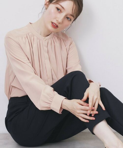 index/インデックス サテンバンドカラーブラウス【洗濯機OK/イージーアイロン】 ライトピンク(070) 42(LL)