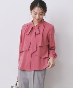 index / インデックス シャツ・ブラウス | アシンメトリーレイヤードボウタイブラウス【洗濯機OK/イージーアイロン/防シワ】《XS～3L/5col》