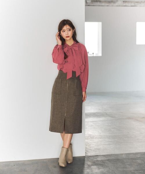 index / インデックス シャツ・ブラウス | アシンメトリーレイヤードボウタイブラウス【洗濯機OK/イージーアイロン/防シワ】《XS~3L/5col》 | 詳細1