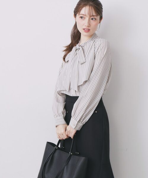 index / インデックス シャツ・ブラウス | アシンメトリーレイヤードボウタイブラウス【洗濯機OK/イージーアイロン/防シワ】《XS~3L/5col》 | 詳細18