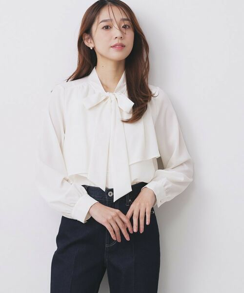 index / インデックス シャツ・ブラウス | アシンメトリーレイヤードボウタイブラウス【洗濯機OK/イージーアイロン/防シワ】《XS~3L/5col》 | 詳細2