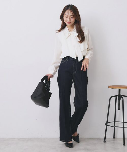 index / インデックス シャツ・ブラウス | アシンメトリーレイヤードボウタイブラウス【洗濯機OK/イージーアイロン/防シワ】《XS~3L/5col》 | 詳細3