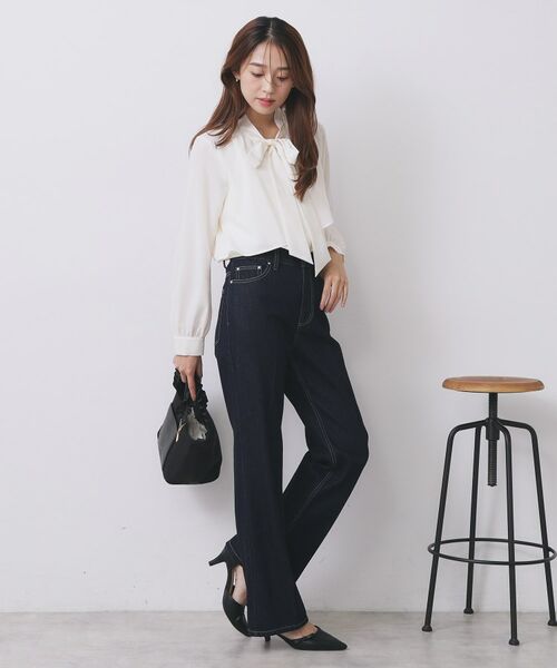 index / インデックス シャツ・ブラウス | アシンメトリーレイヤードボウタイブラウス【洗濯機OK/イージーアイロン/防シワ】《XS~3L/5col》 | 詳細4