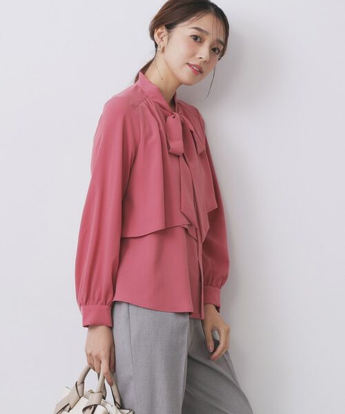 index / インデックス シャツ・ブラウス | アシンメトリーレイヤードボウタイブラウス【洗濯機OK/イージーアイロン/防シワ】《XS~3L/5col》 | 詳細6