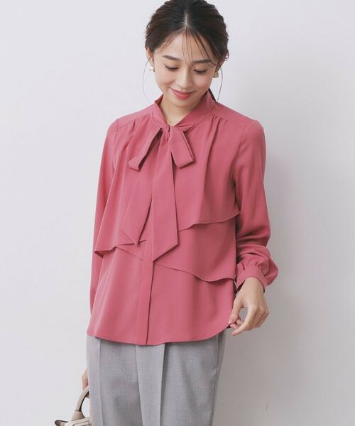 index/インデックス 《XS-3Lサイズ/5色展開》アシンメトリーレイヤードボウタイブラウス【洗濯機洗い可/イージーアイロン/防シワ】 ピンク(073) 34(XS) index/インデックス 《XS-3Lサイズ/5色展開》アシンメトリーレイヤードボウタイブラウス【洗濯機洗い可/イージーアイロン/防シワ】 ピンク(073) 34(XS)
