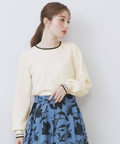 index/インデックス バイカラーパフスリーブニット【洗濯機OK】 オフホワイト(503) 38(M)