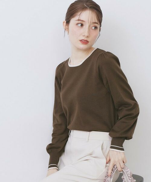 index/インデックス バイカラーパフスリーブニット【洗濯機OK】 ブラウン(544) 36(S)