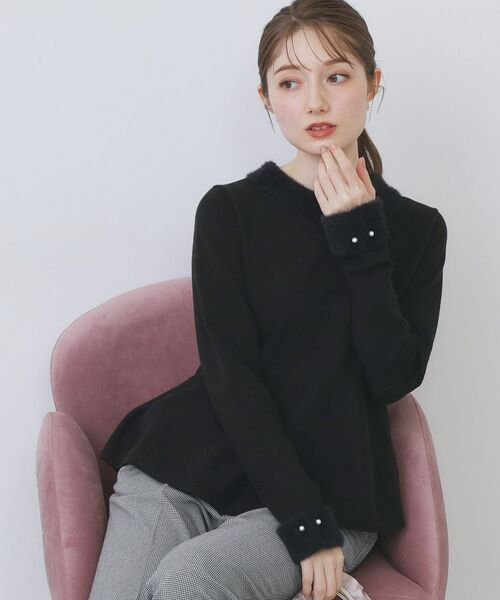 index / インデックス ニット・セーター | フェザードッキングペプラムニット【洗濯機OK】(ブラック(019))