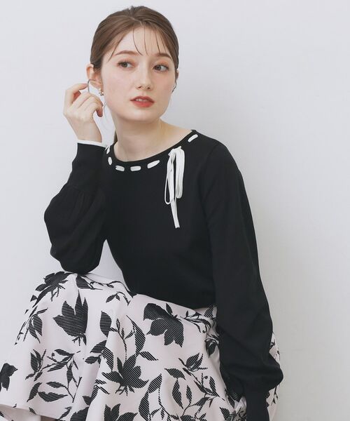 index / インデックス ニット・セーター | はしごリボンバイカラーニット【洗濯機OK】(ブラック(519))