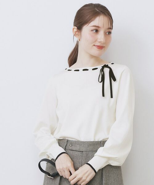 index / インデックス ニット・セーター | はしごリボンバイカラーニット【洗濯機OK】(オフホワイト(503))
