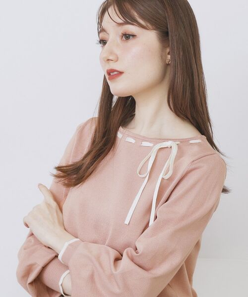 index / インデックス ニット・セーター | はしごリボンバイカラーニット【洗濯機OK】(ライトピンク(570))