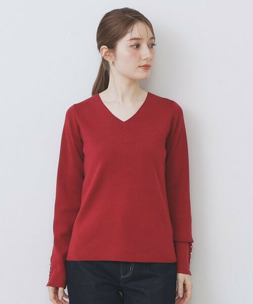 index / インデックス ニット・セーター | ゴールドボタンVネックニット【洗濯機OK】《6col》 | 詳細25