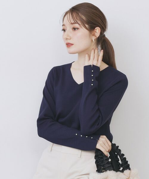 index / インデックス ニット・セーター | ゴールドボタンVネックニット【洗濯機OK】《6col》 | 詳細9