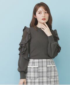 index / インデックス ニット・セーター | ハイネックシアーフリルスリーブニット【洗濯機OK/抗ピル】