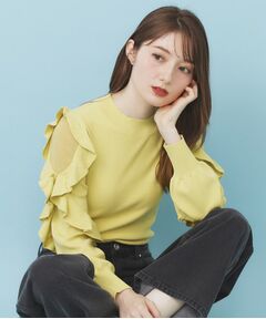 index / インデックス ニット・セーター | ハイネックシアーフリルスリーブニット【洗濯機OK/抗ピル】