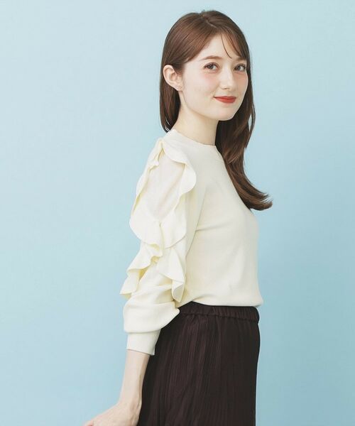 index / インデックス ニット・セーター | ハイネックシアーフリルスリーブニット【洗濯機OK/抗ピル】 | 詳細1