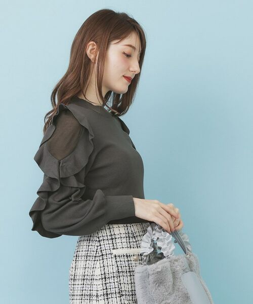 index / インデックス ニット・セーター | ハイネックシアーフリルスリーブニット【洗濯機OK/抗ピル】 | 詳細5