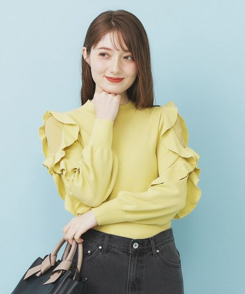 index / インデックス ニット・セーター | ハイネックシアーフリルスリーブニット【洗濯機OK/抗ピル】 | 詳細9