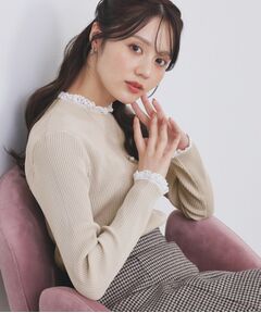 index / インデックス ニット・セーター | コットンレースフリルリブニット【洗濯機OK/抗ピル】