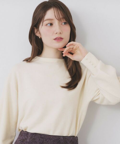 index / インデックス ニット・セーター | ふんわりボトルネックパフスリーブニット【洗濯機OK】《6col》(オフホワイト(003))