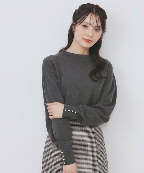 index / インデックス ニット・セーター | ふんわりボトルネックパフスリーブニット【洗濯機OK】《6col》(チャコールグレー(014))