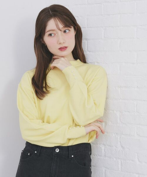 index / インデックス ニット・セーター | ふんわりボトルネックパフスリーブニット【洗濯機OK】《6col》(イエロー(031))