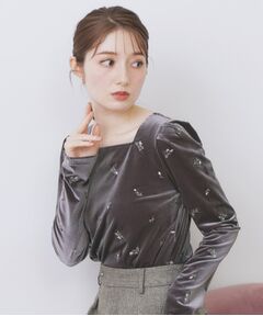 index / インデックス カットソー | バックシャン小花刺繍ベロアトップス【洗濯機OK】