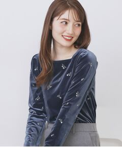 index / インデックス カットソー | バックシャン小花刺繍ベロアトップス【洗濯機OK】