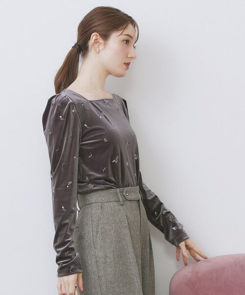 index / インデックス カットソー | バックシャン小花刺繍ベロアトップス【洗濯機OK】 | 詳細1