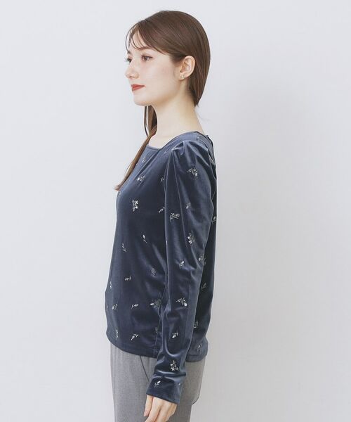 index / インデックス カットソー | バックシャン小花刺繍ベロアトップス【洗濯機OK】 | 詳細14