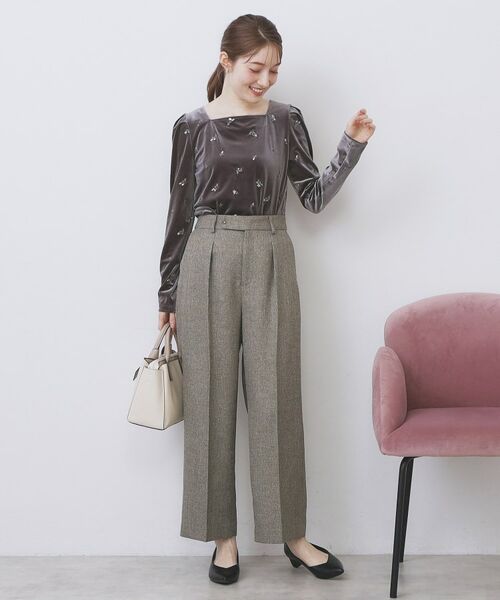 index / インデックス カットソー | バックシャン小花刺繍ベロアトップス【洗濯機OK】 | 詳細2