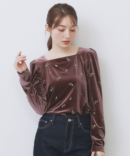 index / インデックス カットソー | バックシャン小花刺繍ベロアトップス【洗濯機OK】 | 詳細5