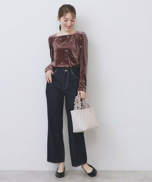 index / インデックス カットソー | バックシャン小花刺繍ベロアトップス【洗濯機OK】 | 詳細6