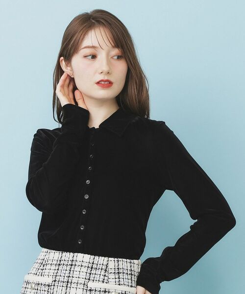 index / インデックス カットソー | 衿付きベロアジャージトップス【洗濯機OK】(ブラック(019))