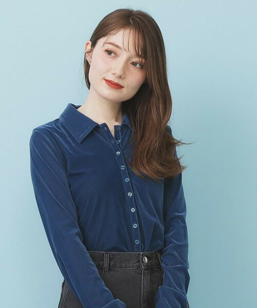 index / インデックス カットソー | 衿付きベロアジャージトップス【洗濯機OK】(ブルー(092))