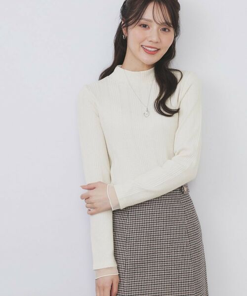 index / インデックス カットソー | ランダムリブハイネックトップス【洗濯機OK/吸湿発熱】(オフホワイト(003))