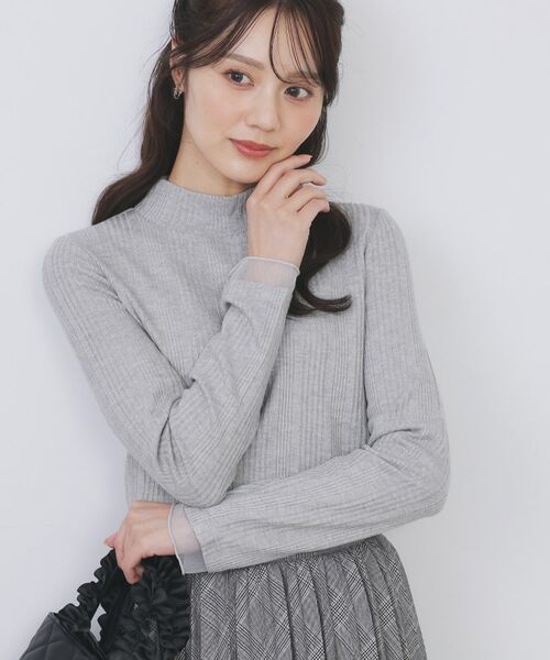 index / インデックス カットソー | ランダムリブハイネックトップス【洗濯機OK/吸湿発熱】(グレー(012))