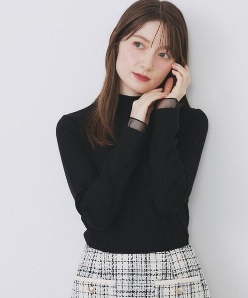 index / インデックス カットソー | ランダムリブハイネックトップス【洗濯機OK/吸湿発熱】(ブラック(019))