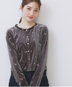 index / インデックス カーディガン・ボレロ | 小花刺繍ベロアショートカーディガン【洗濯機OK】