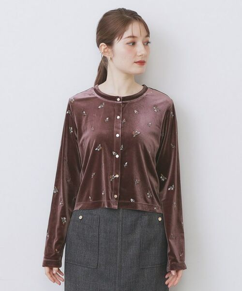 index / インデックス カーディガン・ボレロ | 小花刺繍ベロアショートカーディガン【洗濯機OK】 | 詳細13