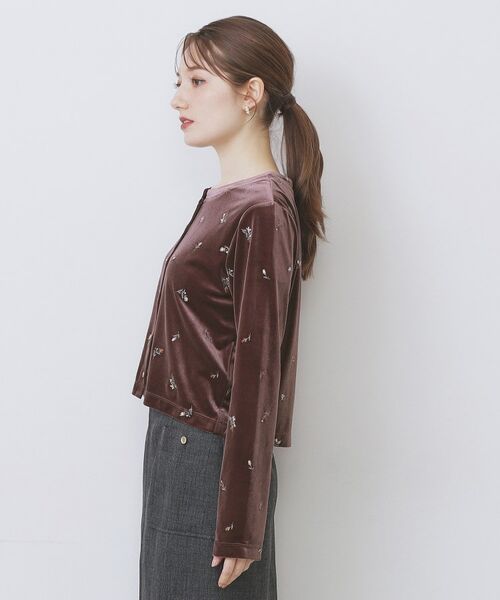 index / インデックス カーディガン・ボレロ | 小花刺繍ベロアショートカーディガン【洗濯機OK】 | 詳細14