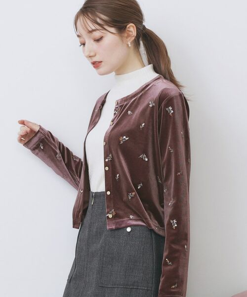 index / インデックス カーディガン・ボレロ | 小花刺繍ベロアショートカーディガン【洗濯機OK】 | 詳細5