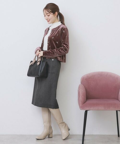 index / インデックス カーディガン・ボレロ | 小花刺繍ベロアショートカーディガン【洗濯機OK】 | 詳細7