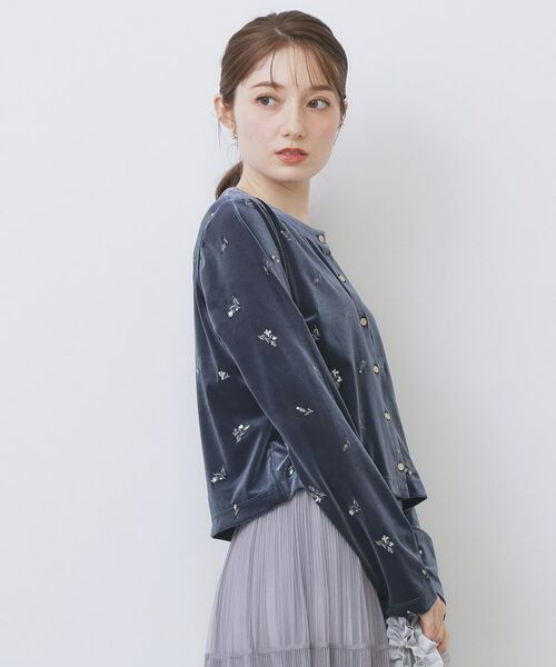 index / インデックス カーディガン・ボレロ | 小花刺繍ベロアショートカーディガン【洗濯機OK】 | 詳細9