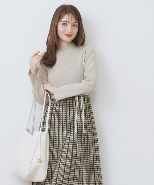 index / インデックス ミニ丈・ひざ丈ワンピース | 千鳥チェックバイカラーニットワンピース【洗濯機OK/抗ピル】 | 詳細11